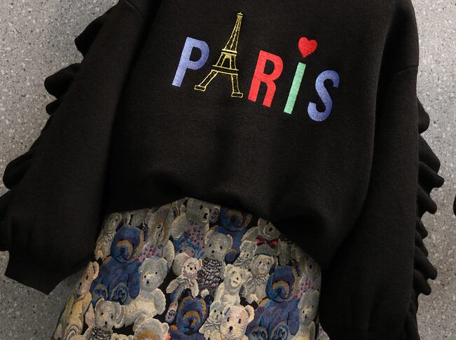 【set】話題沸騰中2点セットラウンドネック長袖パーカー+動物柄配色Aラインスカート通勤日常おしゃれセットアップF1310