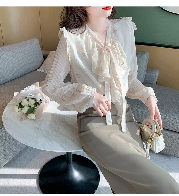 【tops】リボン付きシャツトップス　M28617