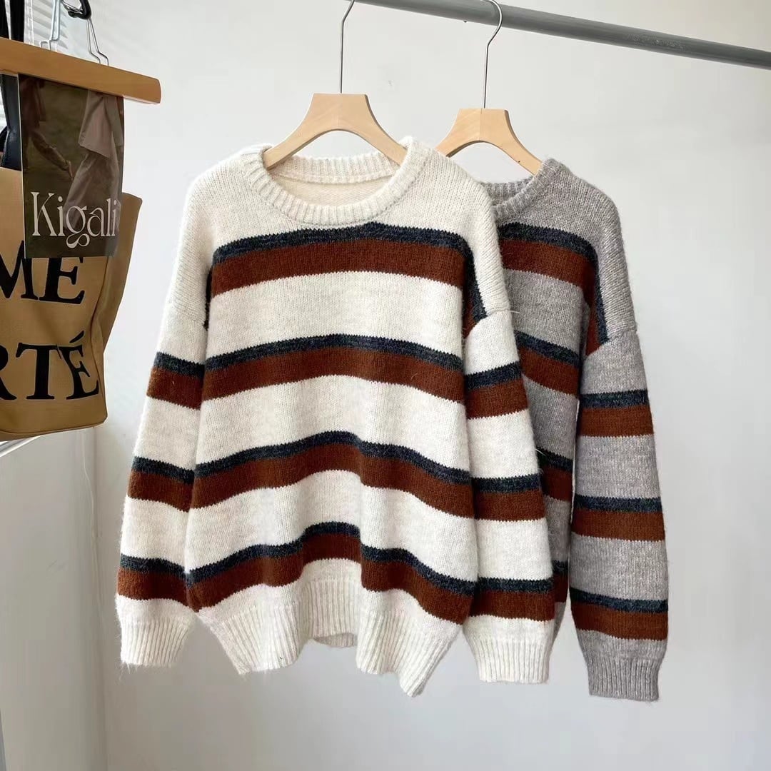 【tops】ボーダー柄ニットセーター　M25673