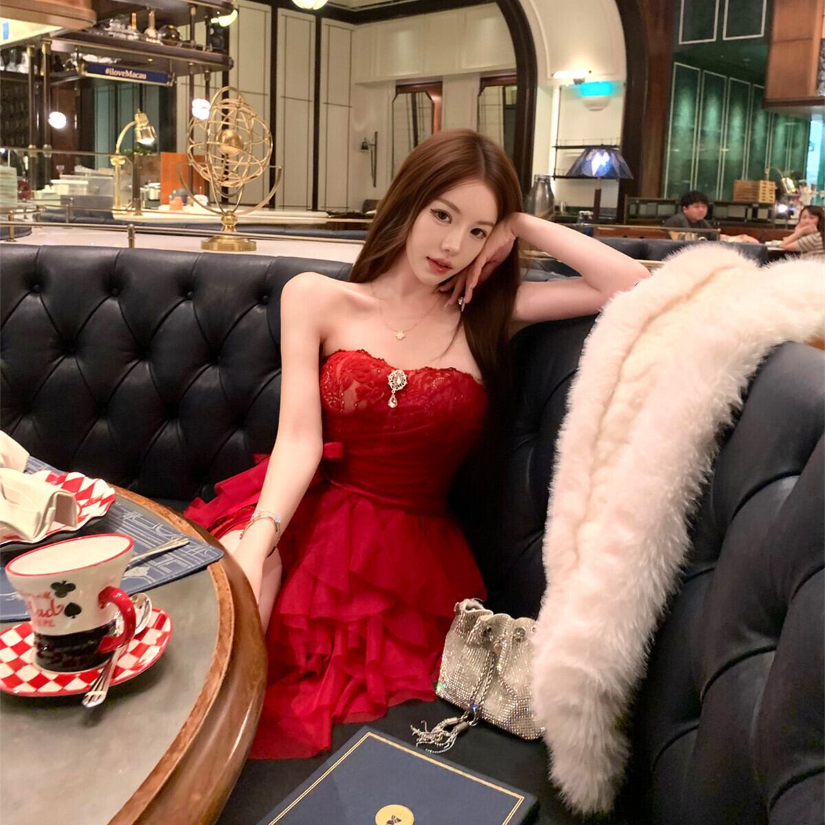 【dress】オフショルレースワンピース×チュールスカートセット　N3506