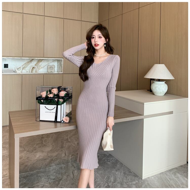 【dress】Vネックニットワンピース　M28208