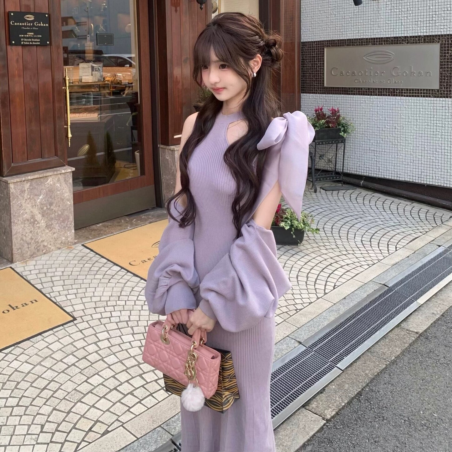【set】ショルダーリボンワンピース×トップスセット　N3497