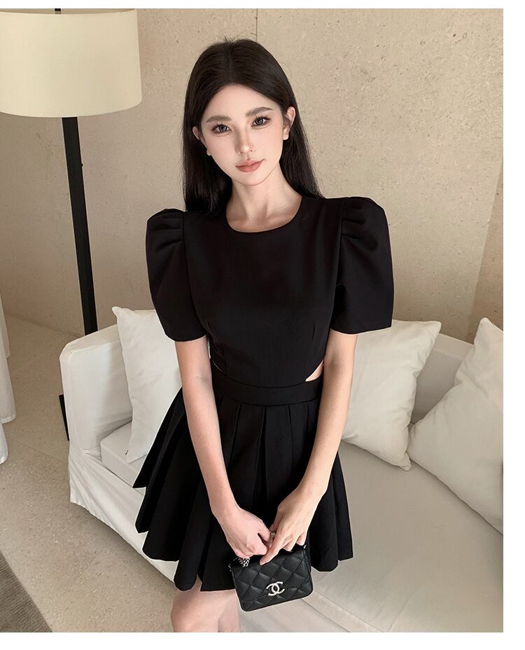 【dress】透かし彫りパフスリーブワンピース G21056