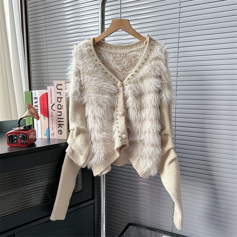【outer】シャギーVネックニットカーデ　M18276