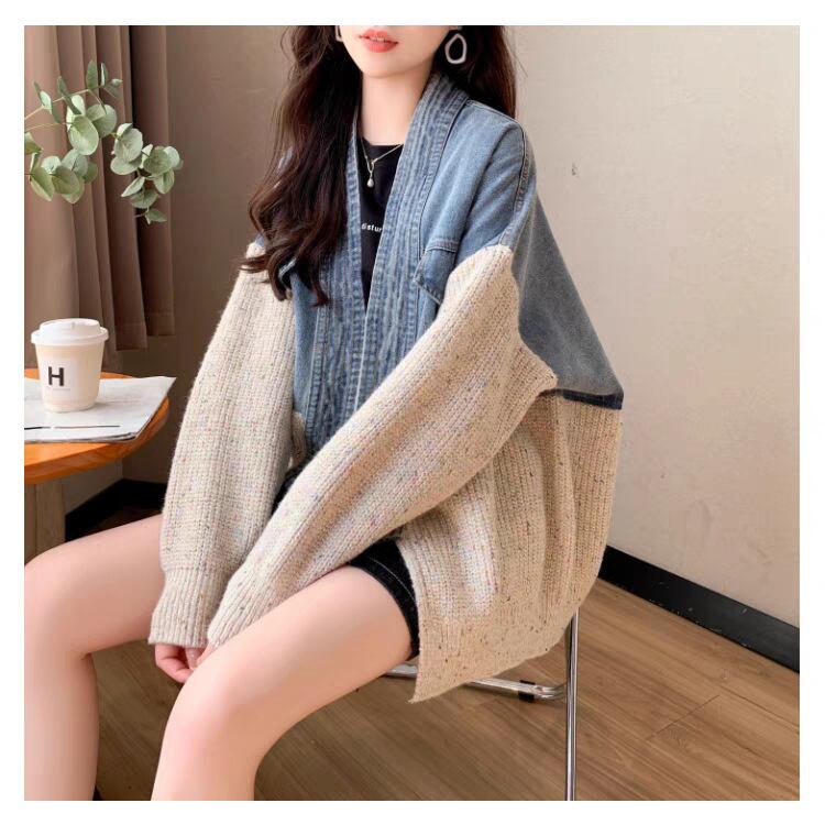 【outer】デニム切り替えニットカーデ　M29329