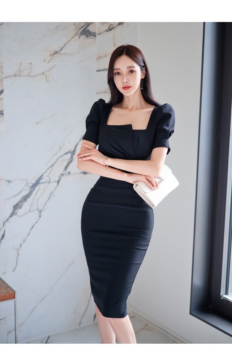 【dress】OL通勤スクエアネックワンピース G21443