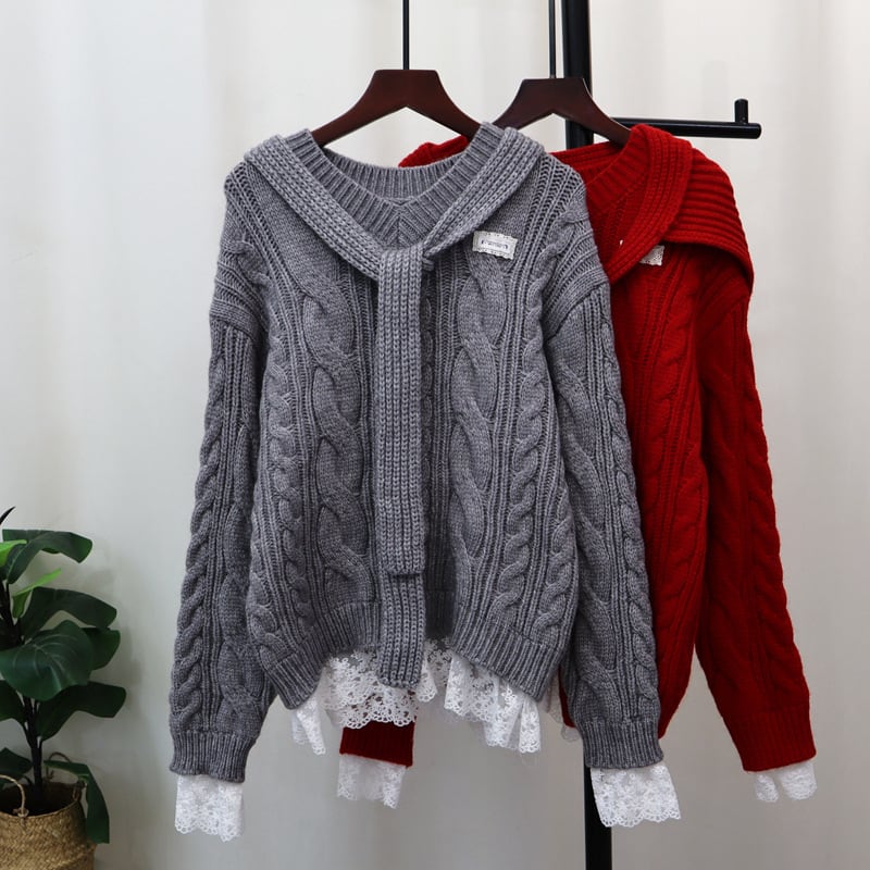 【tops】レース切り替えニットセーター　M27899