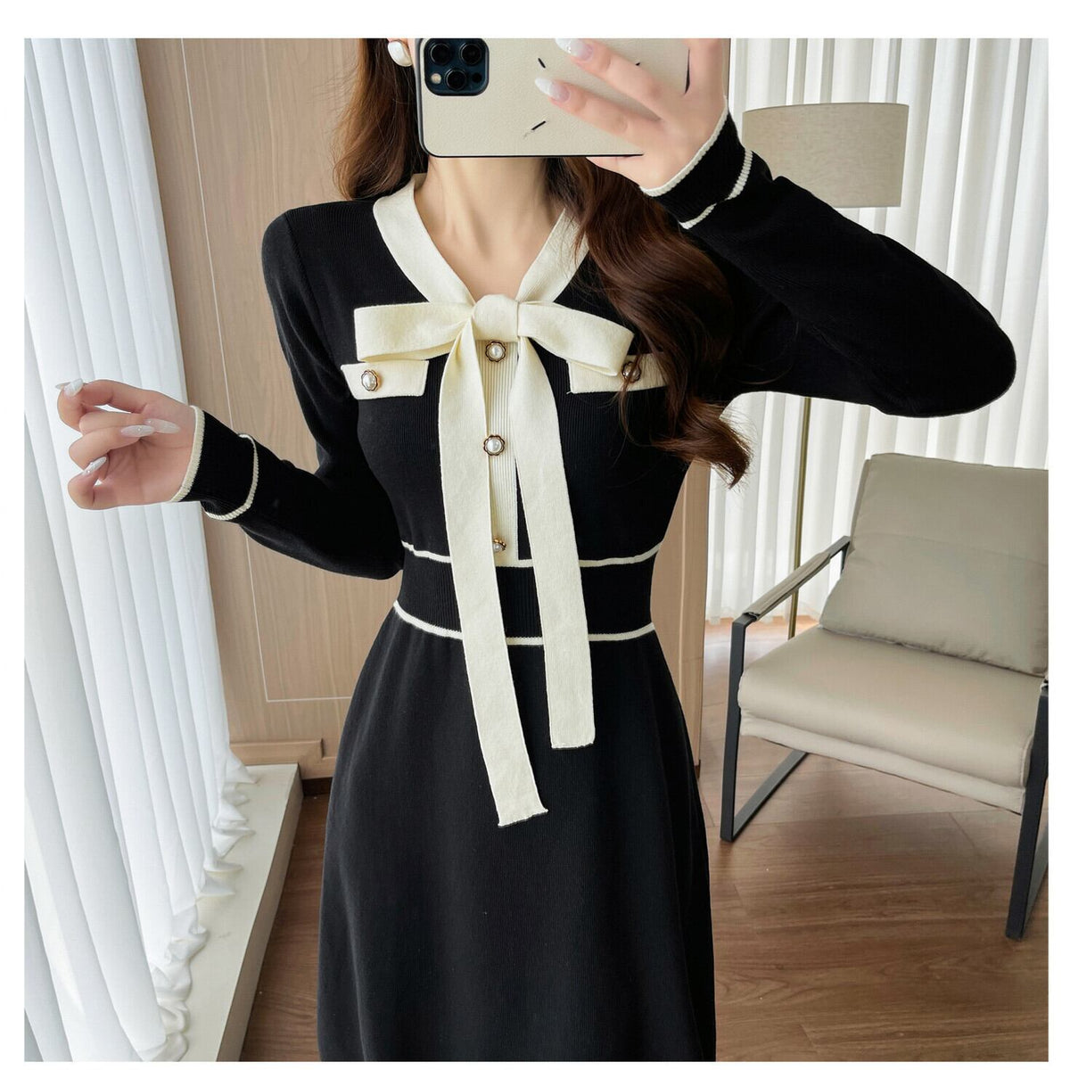 【dress】リボンニットワンピース　N3353