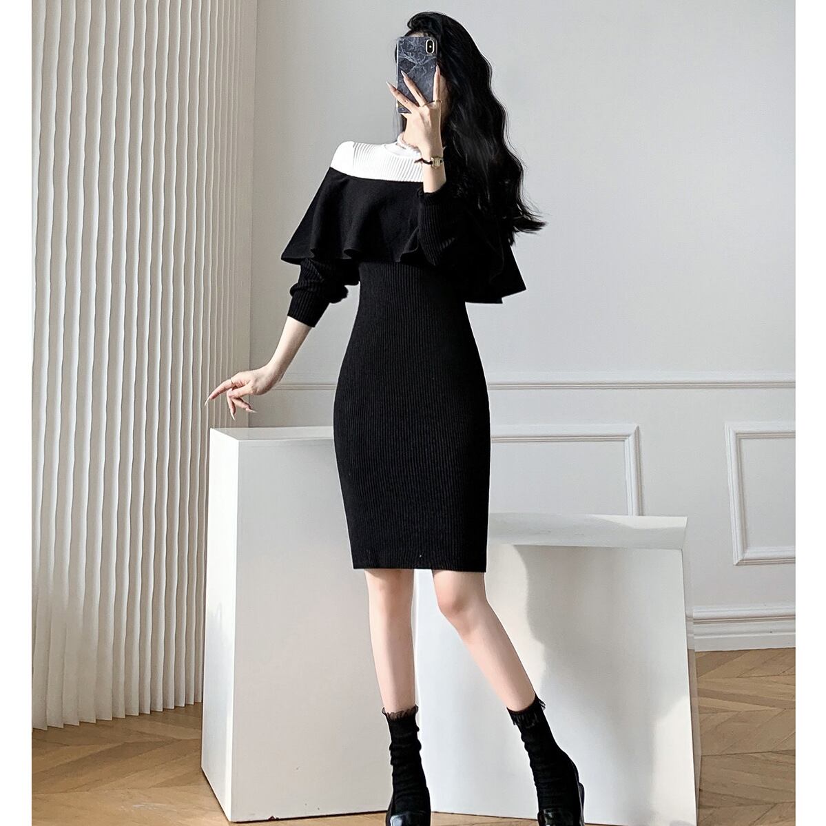 【dress】フリルニットワンピース　M19159