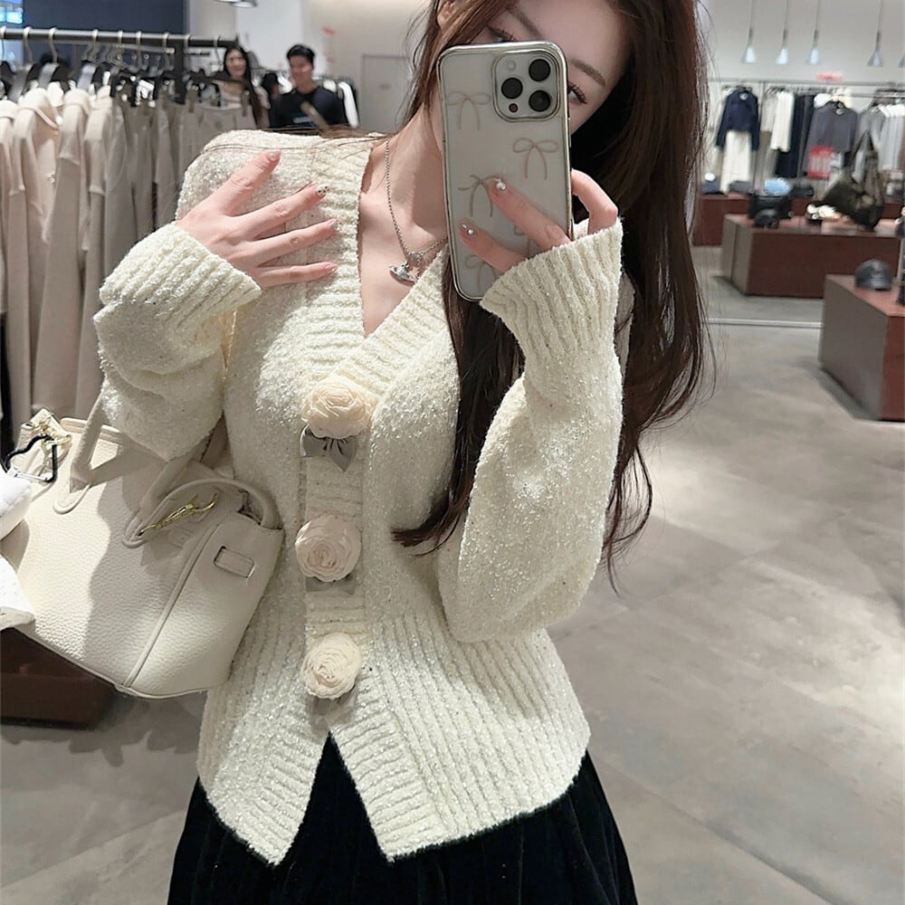 【outer】立体フラワーニットカーデ　M27668