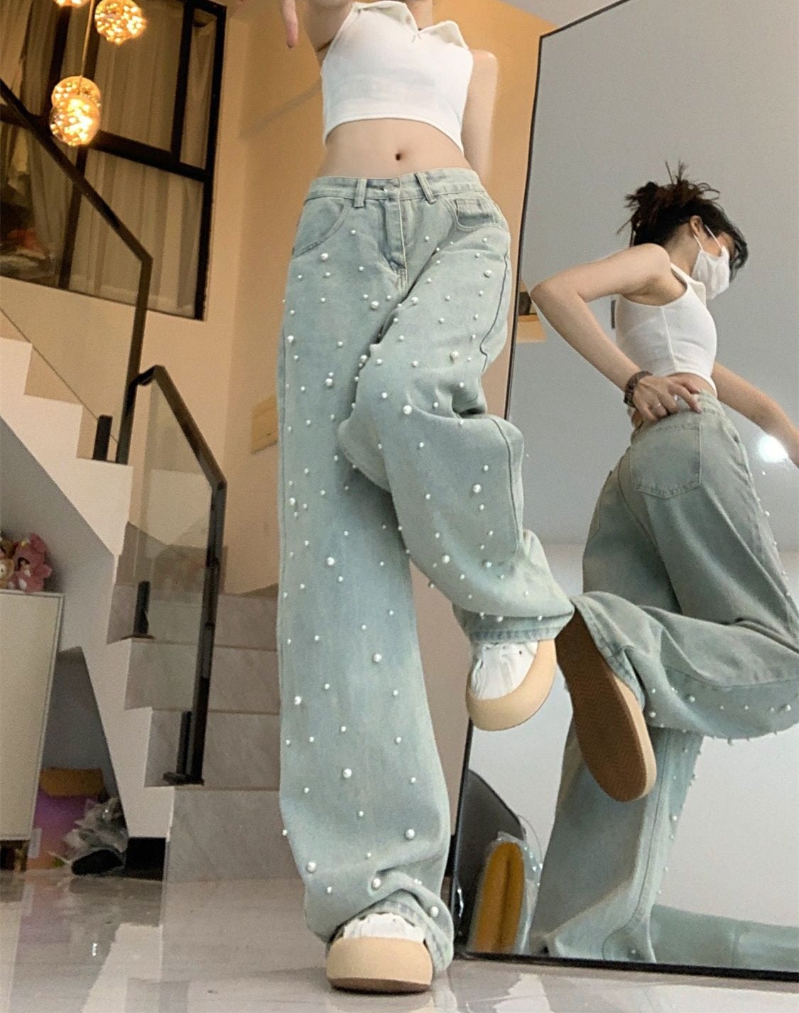 【bottoms】パールデニムガウチョパンツG20418