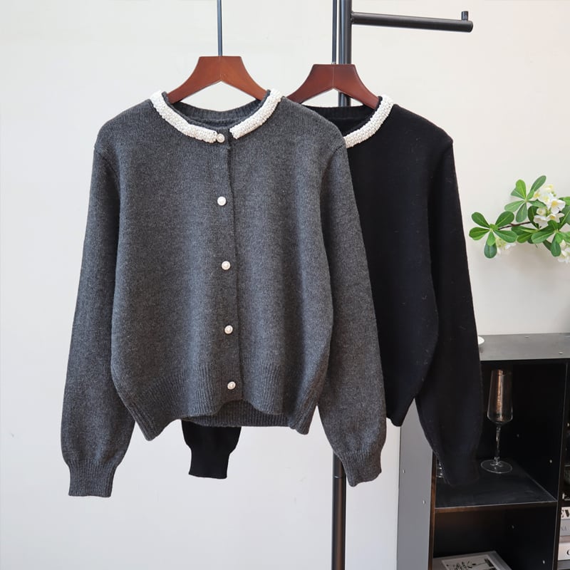 【outer】パール付きニットカーディガン Q7327