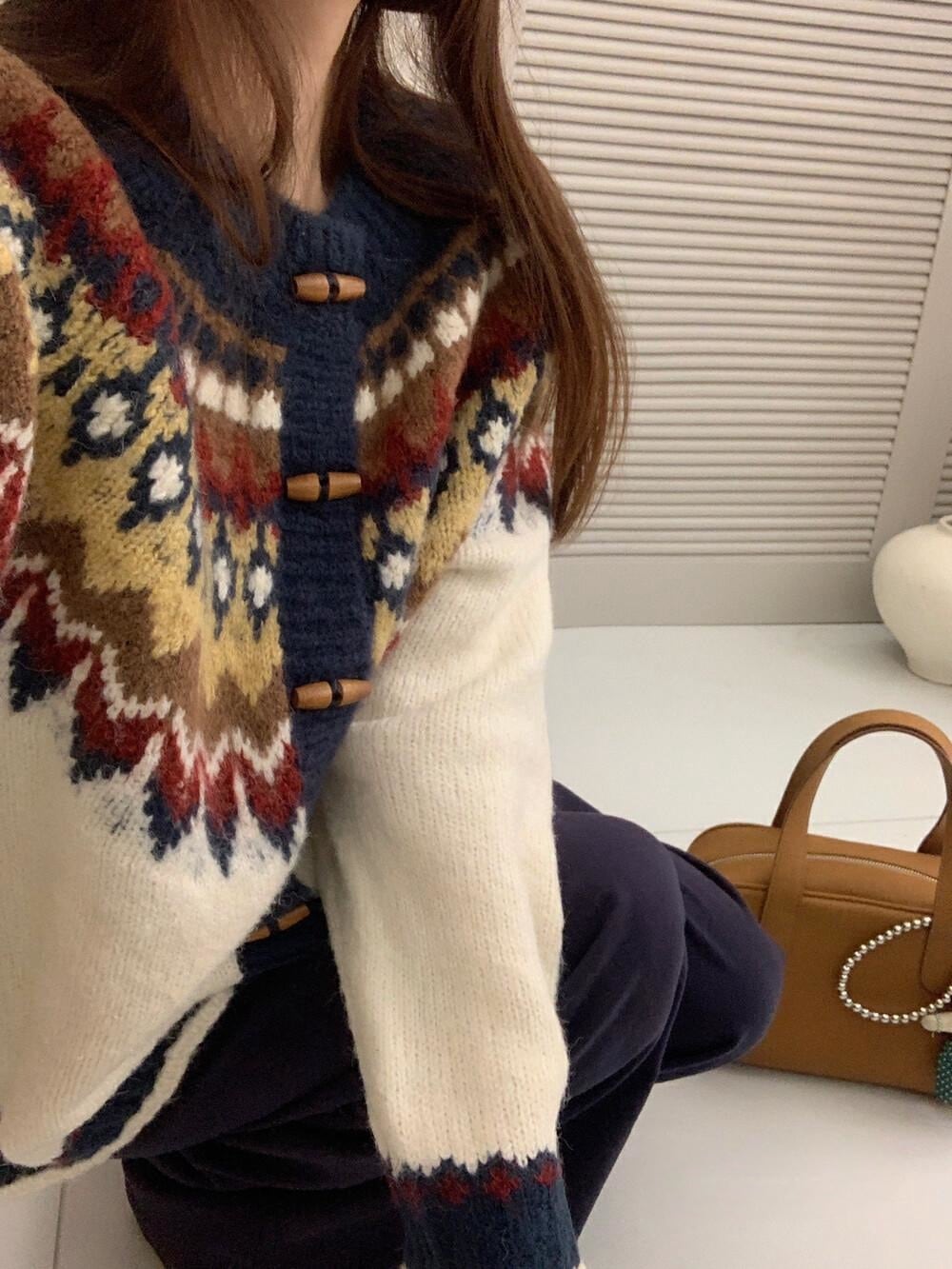 【outer】ジャカードニットカーデ　M27110