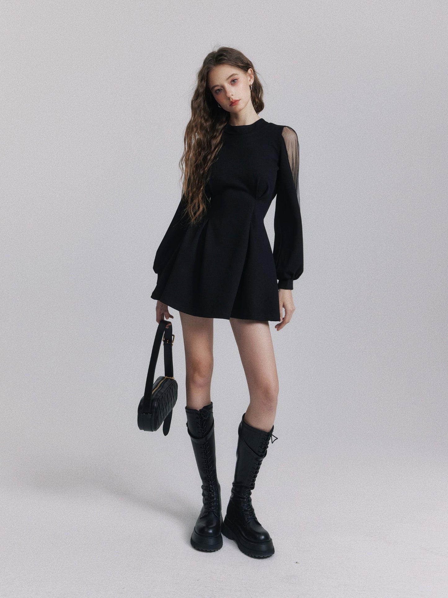 【dress】バックリボンチュールスリーブミニワンピース　N3484