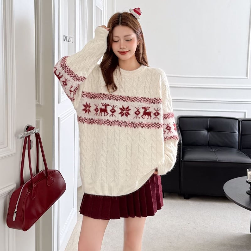 【tops】ノルディック柄ニットトップス Q7466