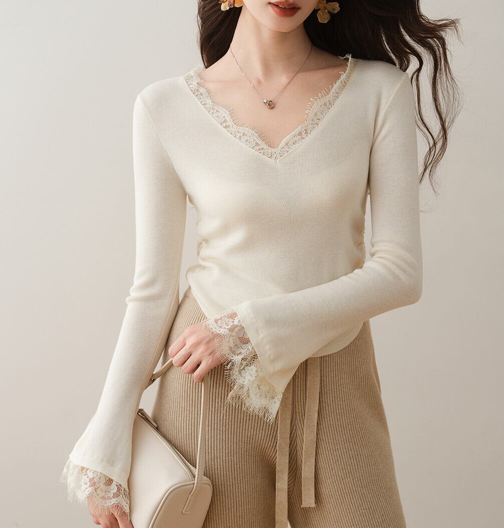【tops】レースドッキングニットトップス N3427