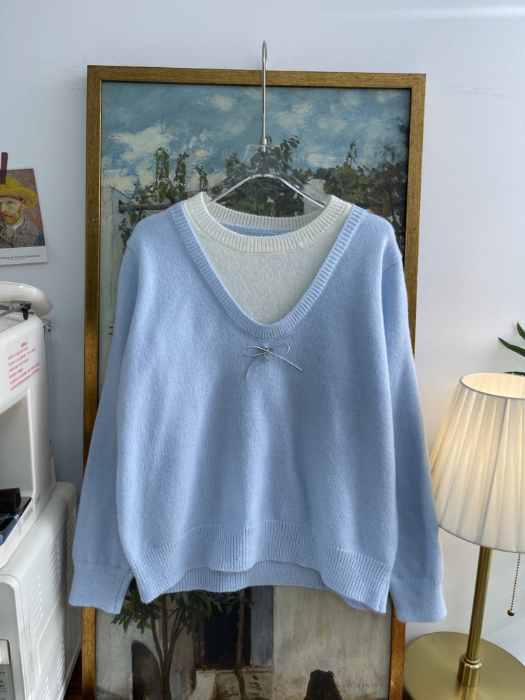 【tops】切り替え配色ニットトップス　M28623