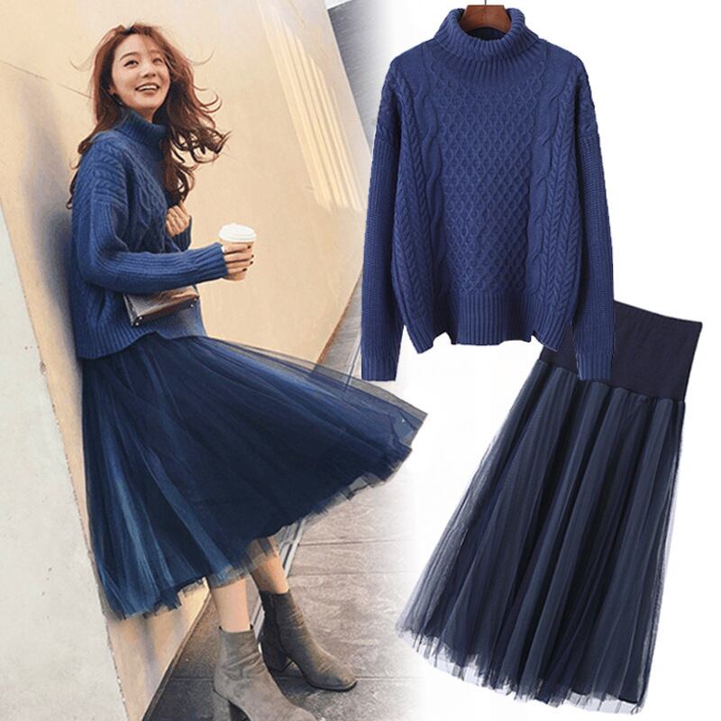 【set】秋冬新作好感度UP!気質満点レトロエレガントオシャレセーター+スカート２点セット G4116