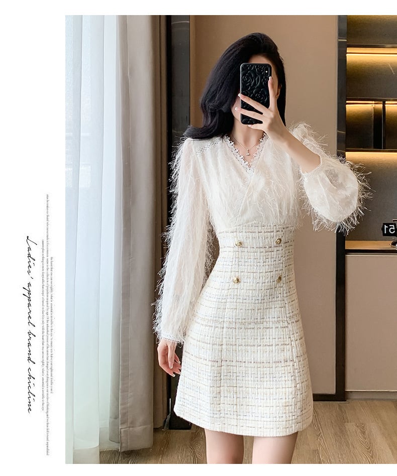 【dress】Vネックドッキングワンピース　M27441