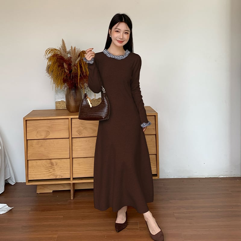 【dress】パール付きニットワンピース Q7053