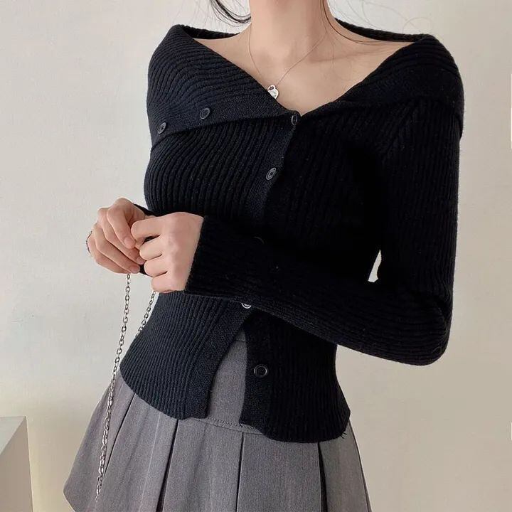 【tops】ボタンデザインニットトップス　M26662