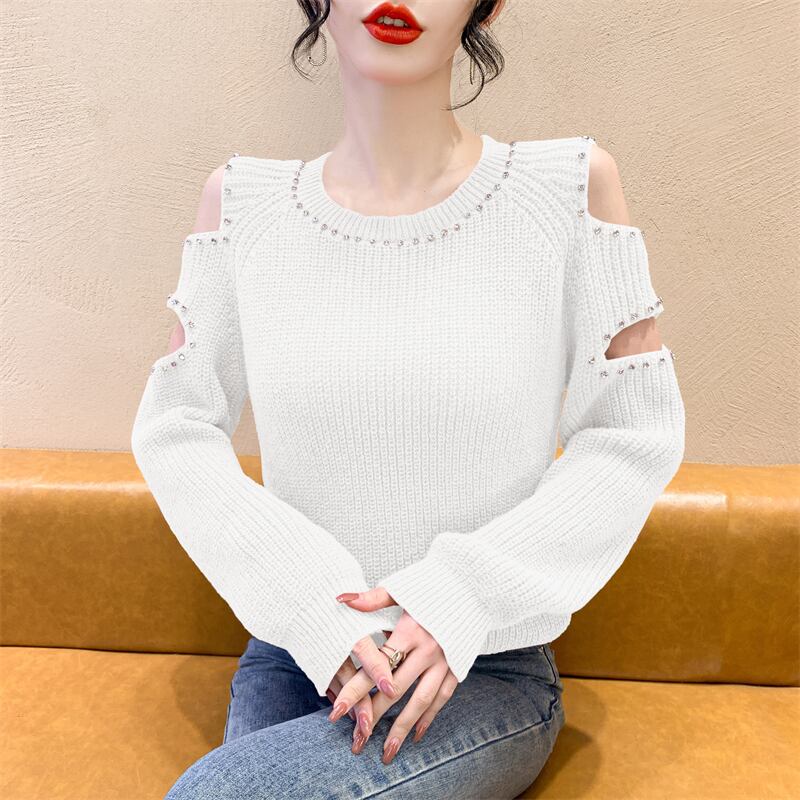 【tops】透かし彫りダイヤモンドニットセーターG18154