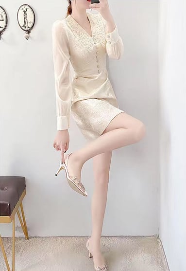 【dress】高級感溢れる春新作ドールカラー長袖ランタンスリーブ韓国ファッション無地OL通勤ワンピースF1806