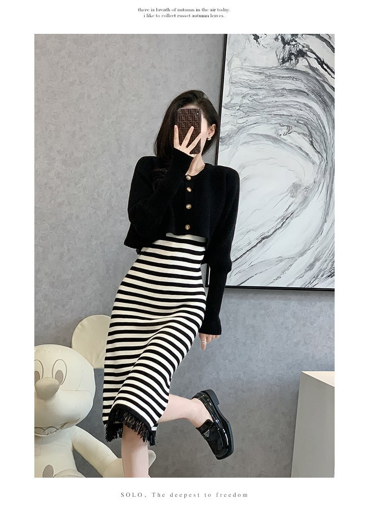 【set】ニットカーデ×ベストワンピースセット　M26253