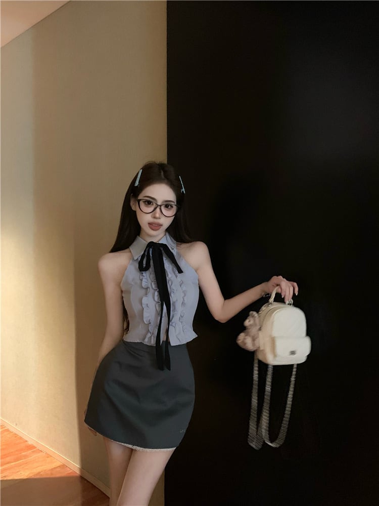 【set】リボン付きトップス×スカートセット　M24366