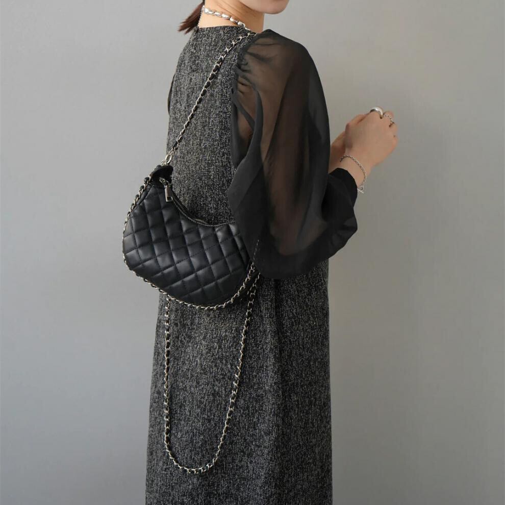 【dress】シアースリーブドッキングワンピース　N2964