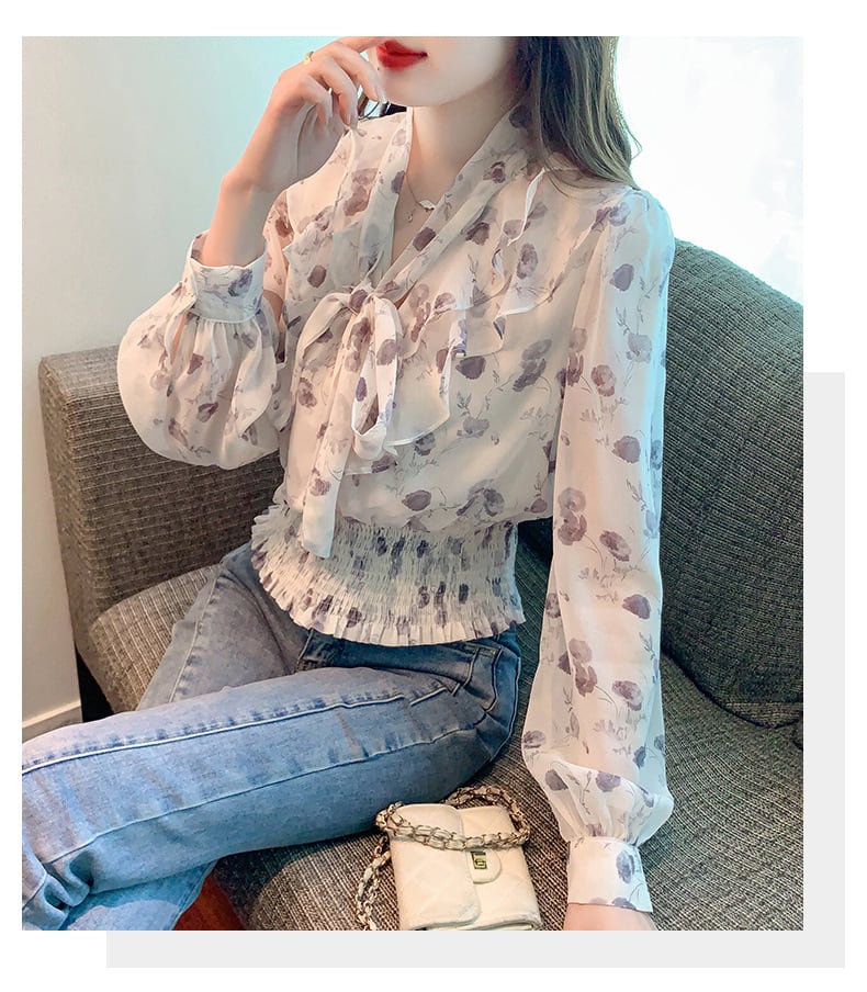 【tops】リボン付きブラウス　M29388