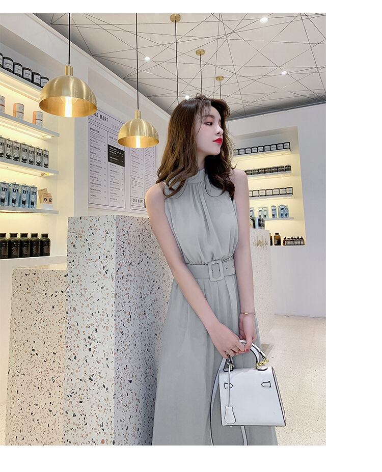 【dress】今季トレンド気質満点海旅行ギャザーウェスト絞り体型カバー無地ワンピースF0288