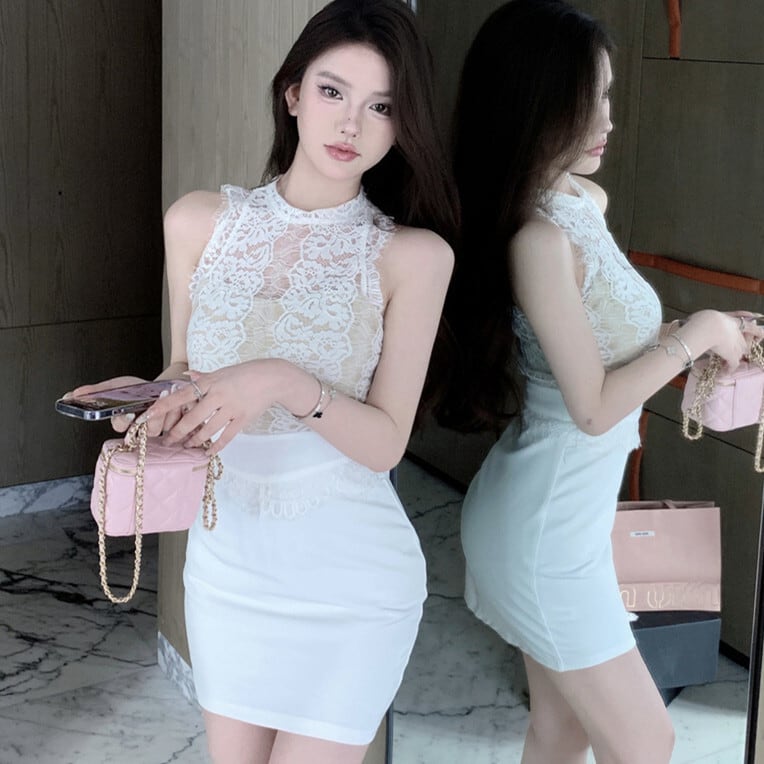 【dress】レース切り替えワンピース　M23912