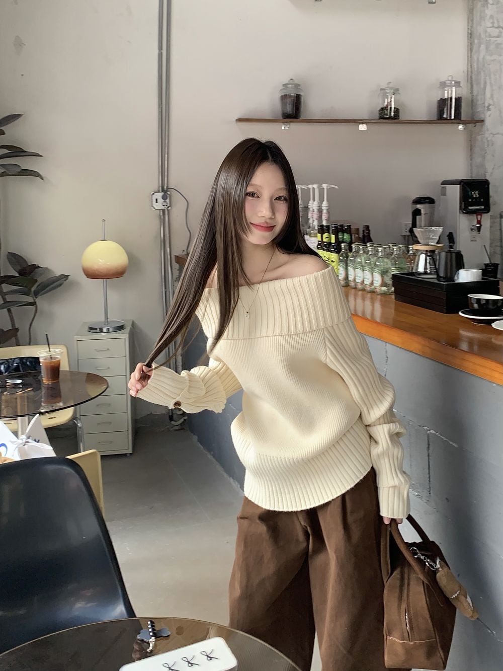 【tops】ボートネックニットトップス　M26023
