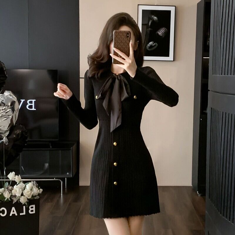 【dress】リボン付きニットワンピース　M18792