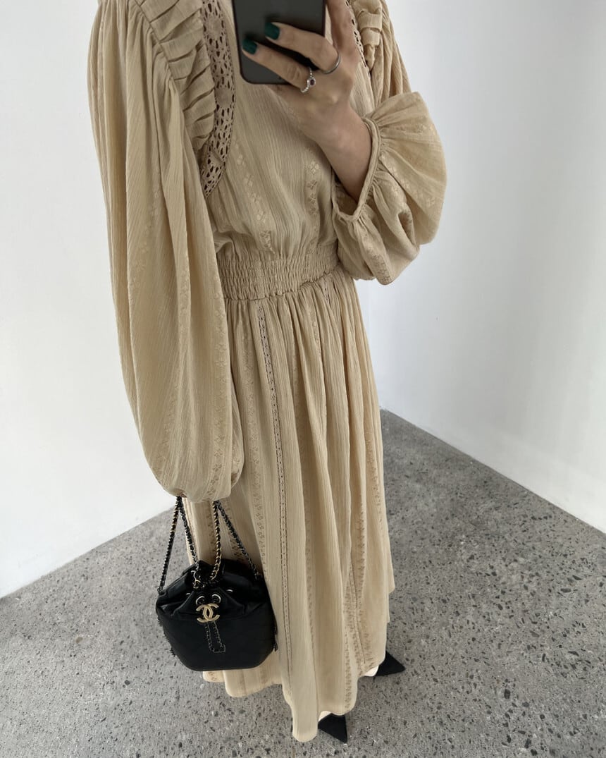 【dress】カットワークレース切り替えワンピース　M29780