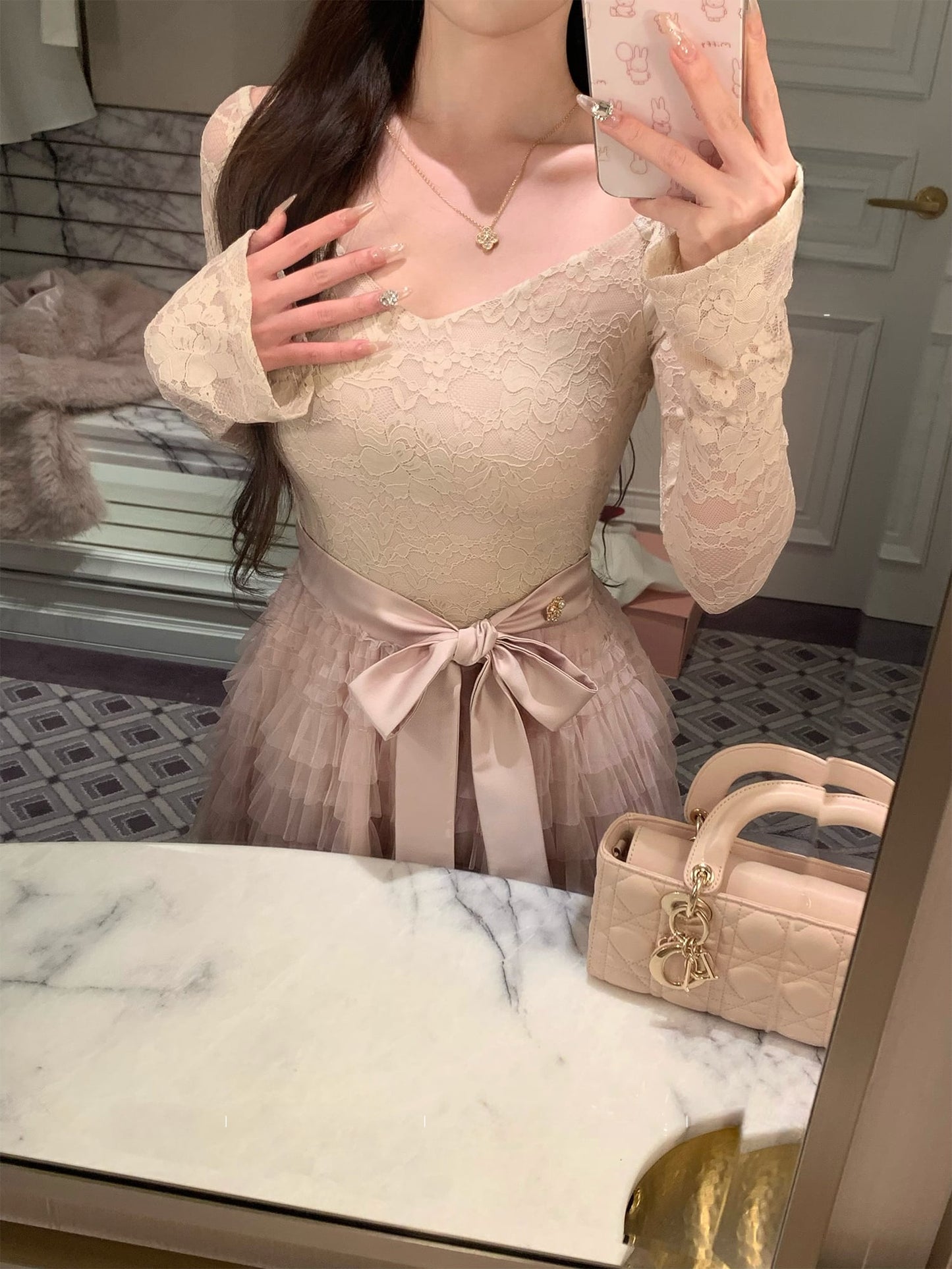 【dress】レースドッキングティアードワンピース　N3475