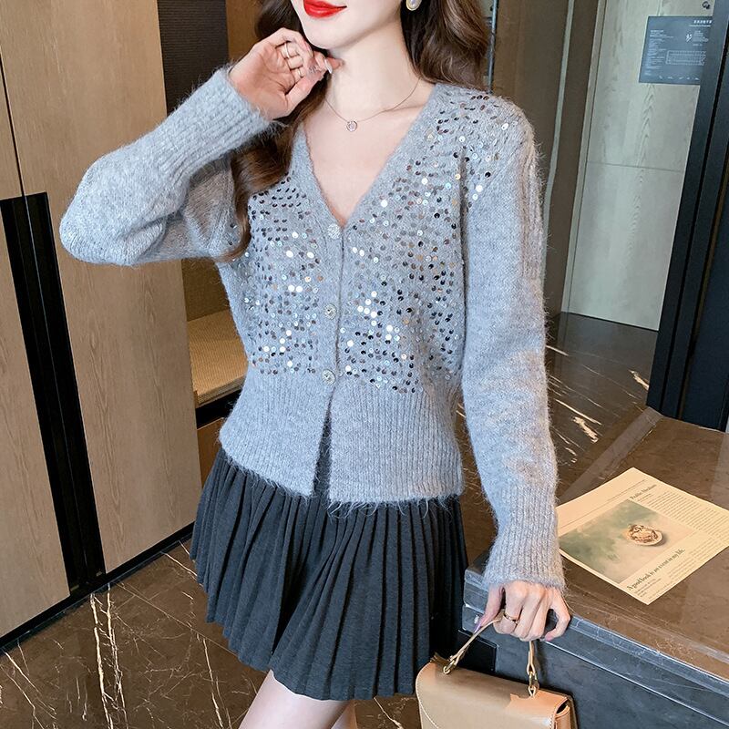 【outer】スパンコールニットカーデ　M27037