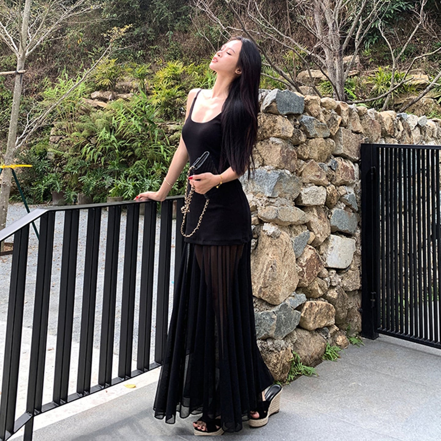 【dress】チュールドッキングキャミワンピース　N2970