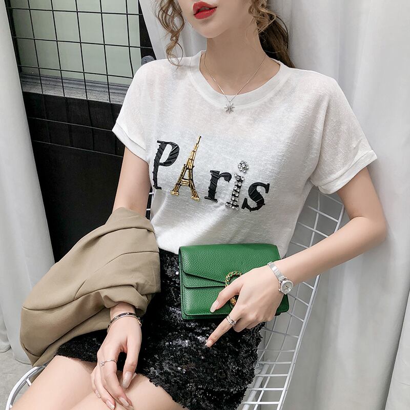 【tops】ラウンドネック半袖英字柄ファッションTシャツF0116