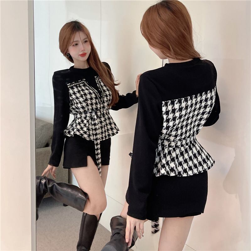 【tops】千鳥格子ドッキングトップス　M18354