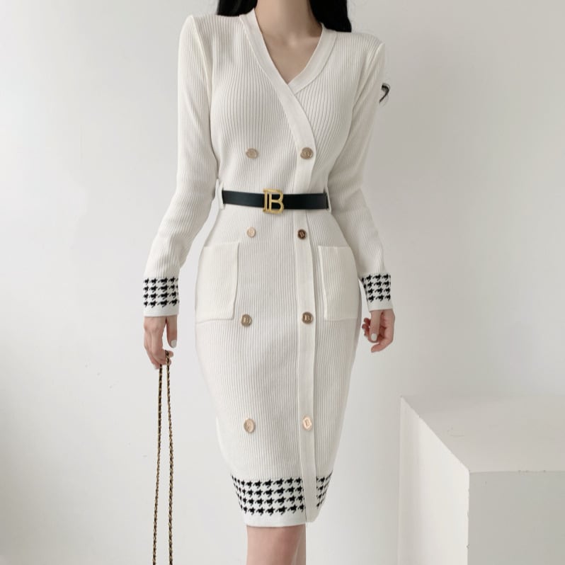 【dress】ダブルボタンニットワンピース　M28067