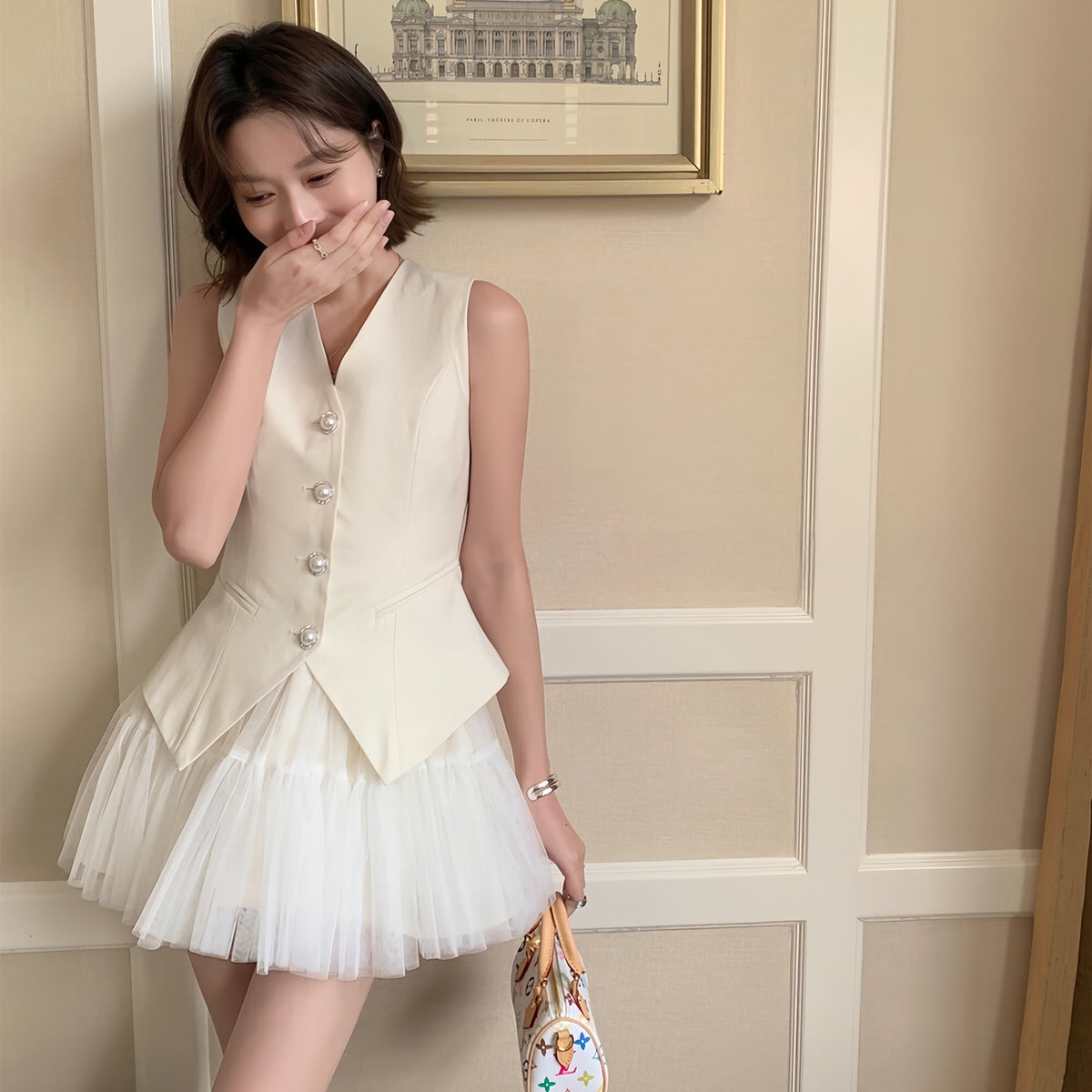 【set】ジレ×チュールスカートセット     N3627