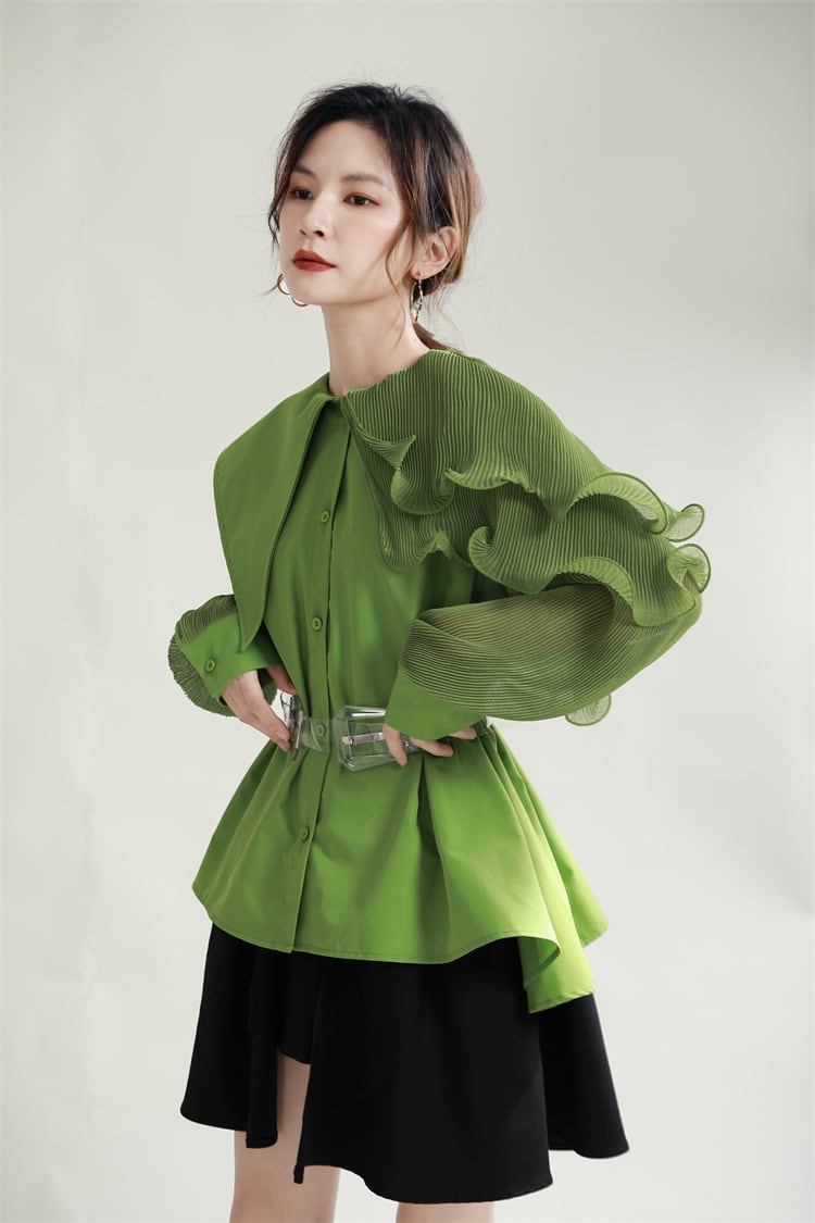 【tops】フリル不規則 イレギュラーシャツブラウス　M29334