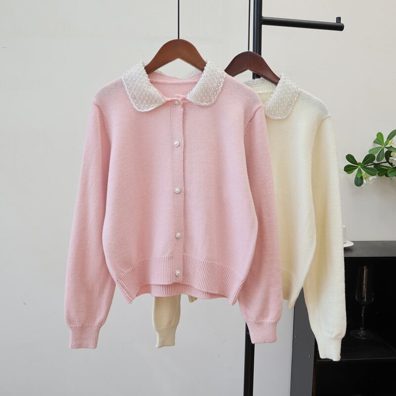 【outer】パールカラーニットカーディガン Q7325
