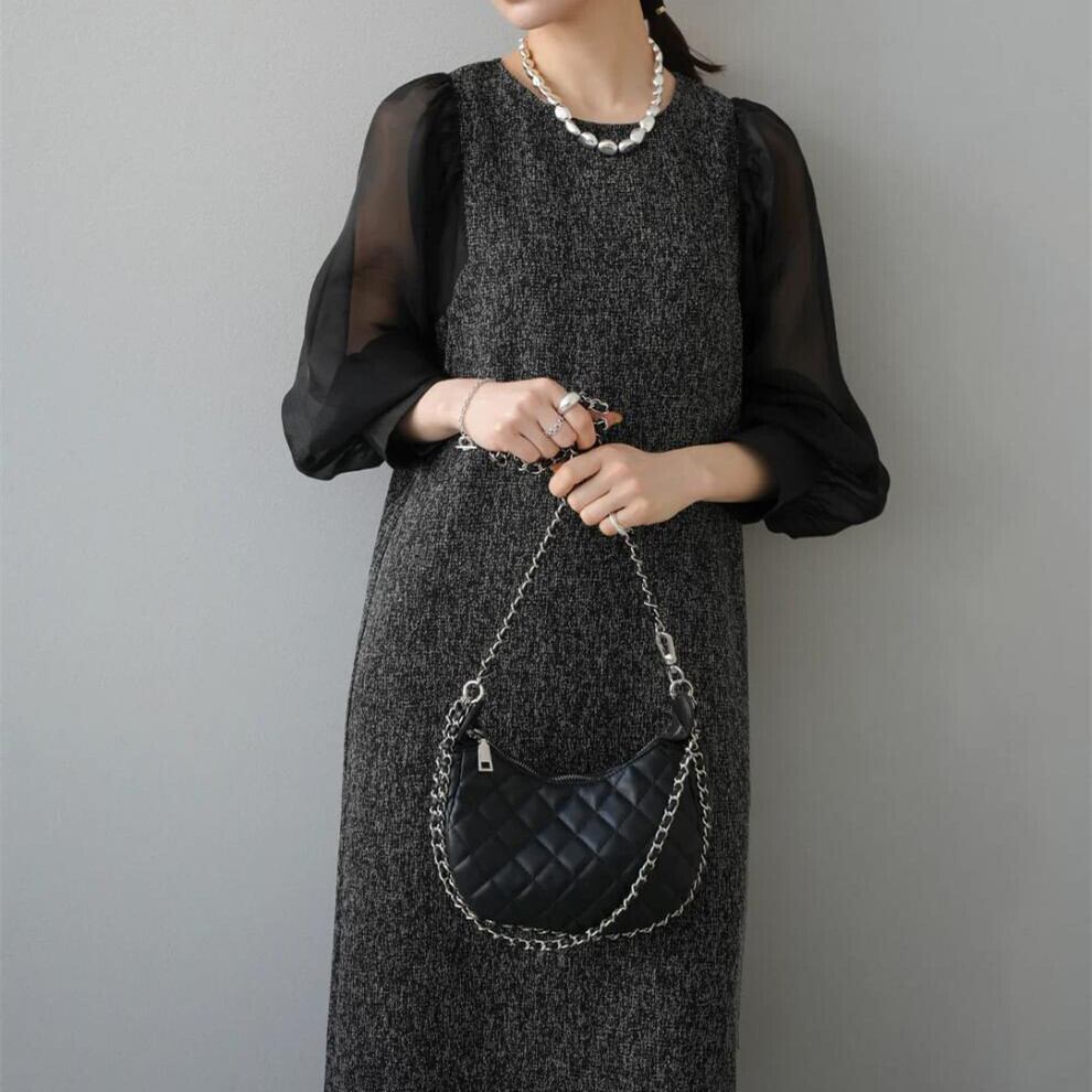 【dress】シアースリーブドッキングワンピース　N2964