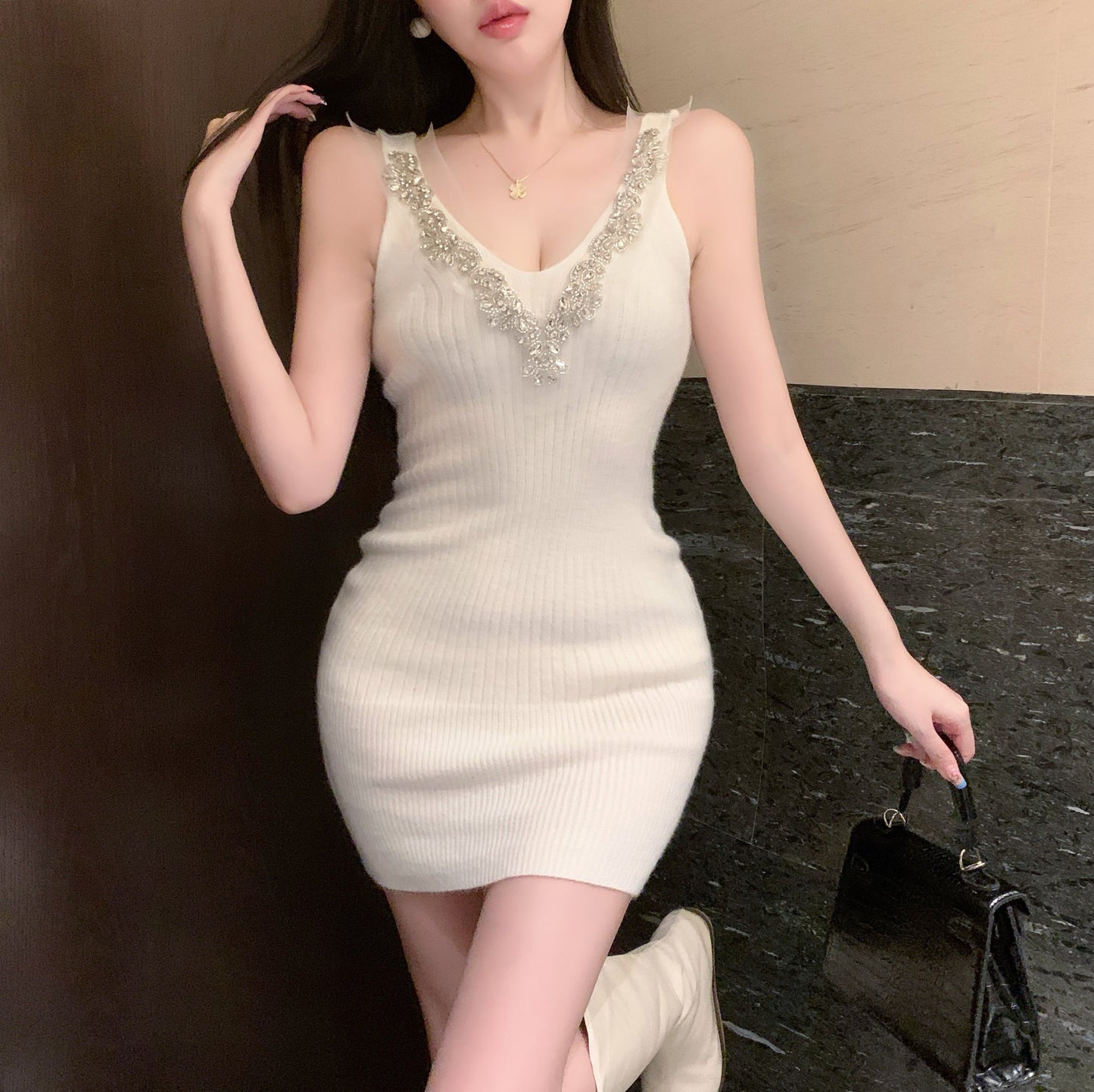 【dress】ビジューニットキャミワンピース　M28468