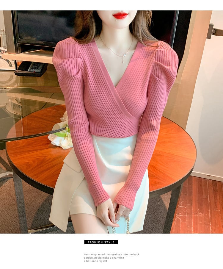 【tops】Vネックニットトップス　M28250
