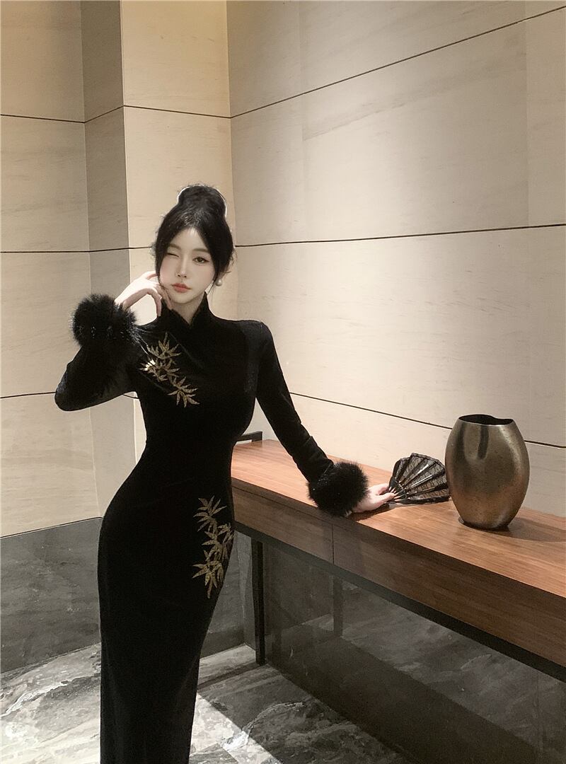 【dress】刺繡柄チャイナドレス Q8085