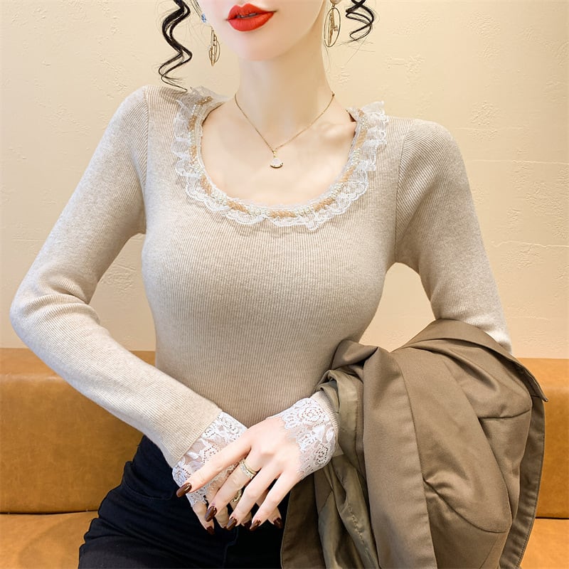 【tops】レース切り替えニットトップス　M28837